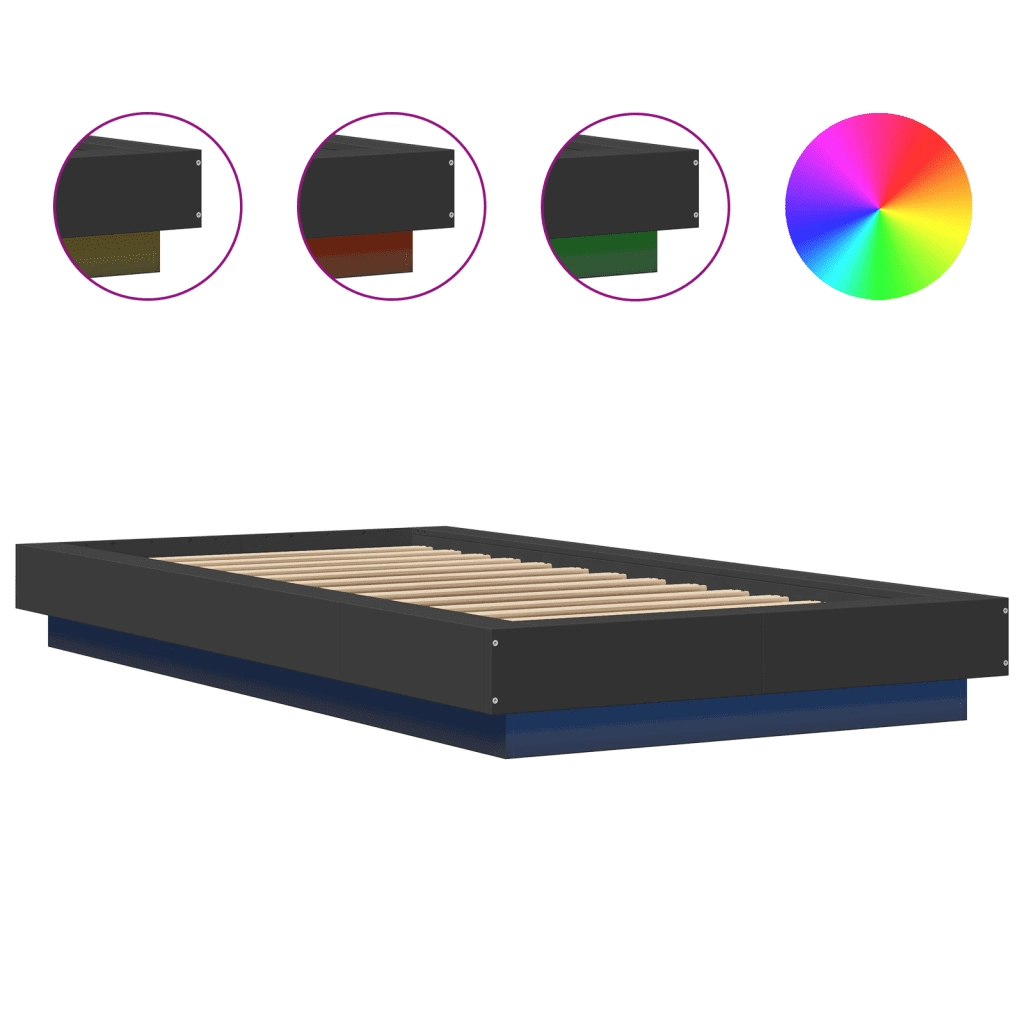 Giroletto con Luci LED-Struttura Letto Nero 100x200 cm in Legno Massello 939212