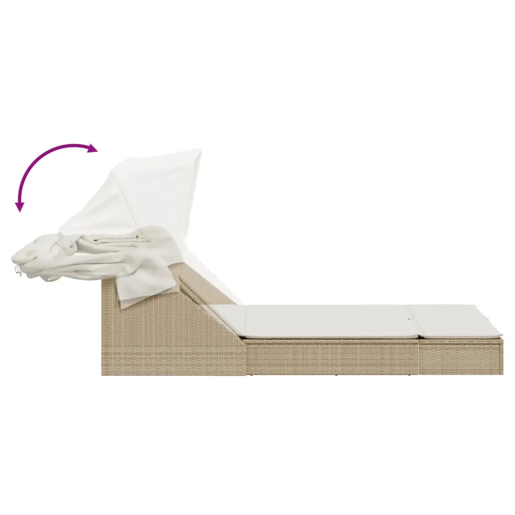 Sdraio da giardino | Lettino Doppio con Baldacchino e Cuscini Beige in Polyrattan