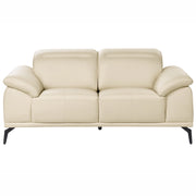 Divano 2 posti in ecopelle a due posti con poggiatesta regolabile e gambe in metallo beige soggiorno moderno