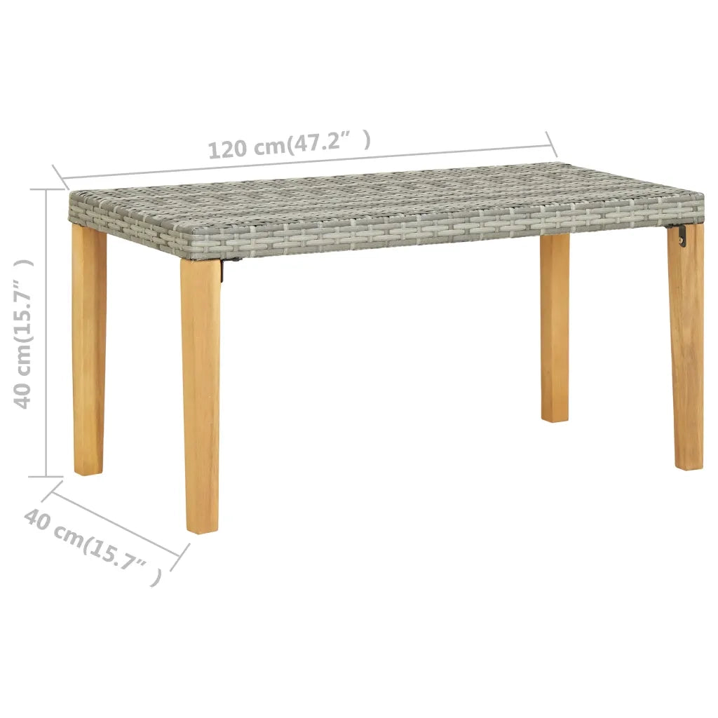 Panchina da Giardino 120 cm Grigia Polyrattan e Legno Acacia 46489