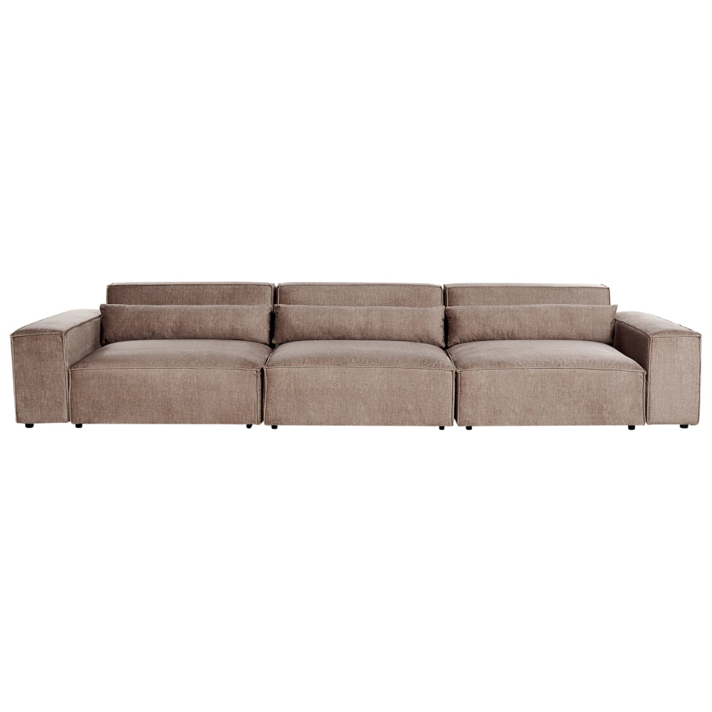 Divano modulare a 3 posti con ottomana Divano componibile in tessuto marrone con gambe nere Soggiorno moderno