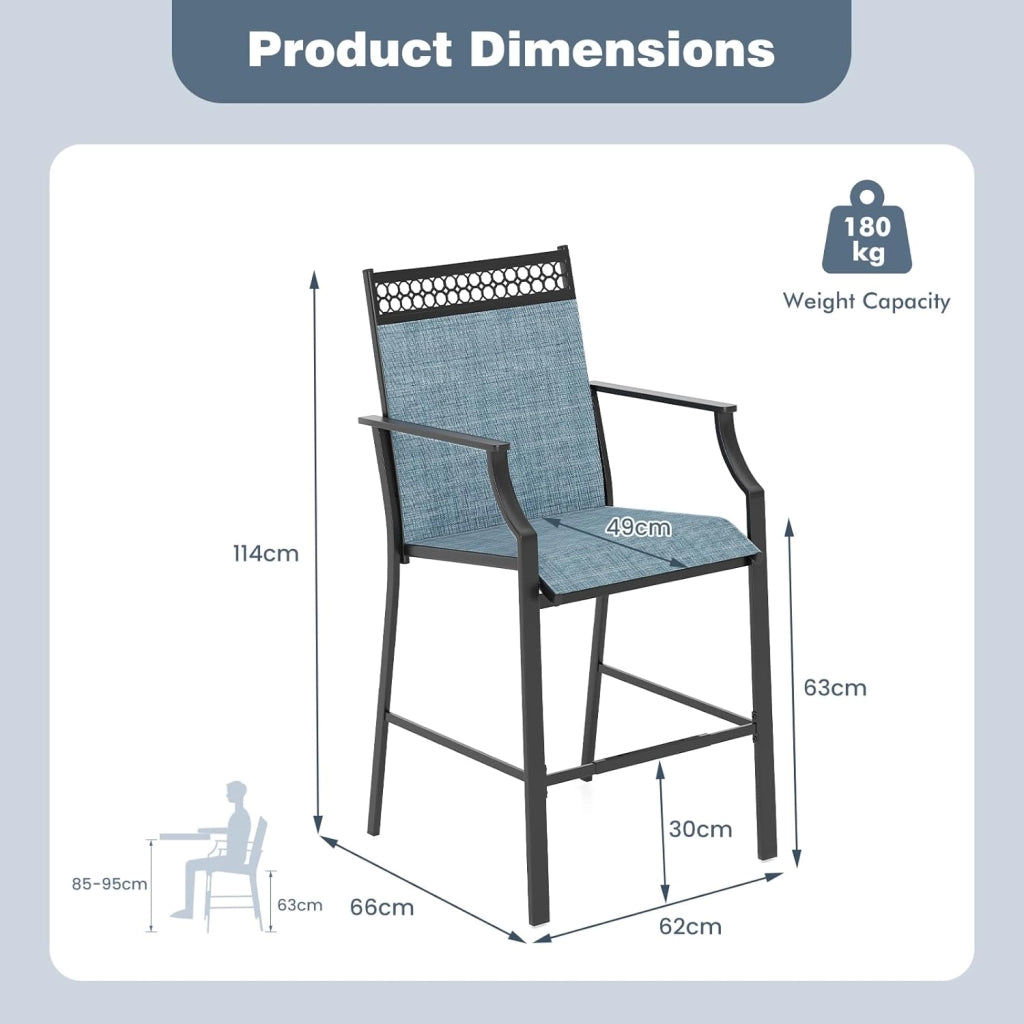 Set di 2 sedie da giardino, da balcone con braccioli e poggiapiedi, per giardino, piscina, balcone e terrazze, portata fino a 180 kg (blu)