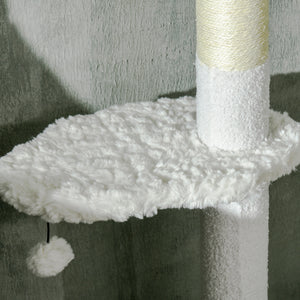 Albero Tiragraffi per Gatti a Soffitto 48x32x225-255 cm Pali con Corda in Cotone Bianco