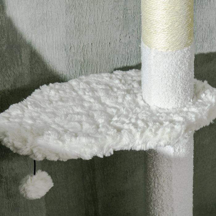 Albero Tiragraffi per Gatti a Soffitto 48x32x225-255 cm Pali con Corda in Cotone Bianco