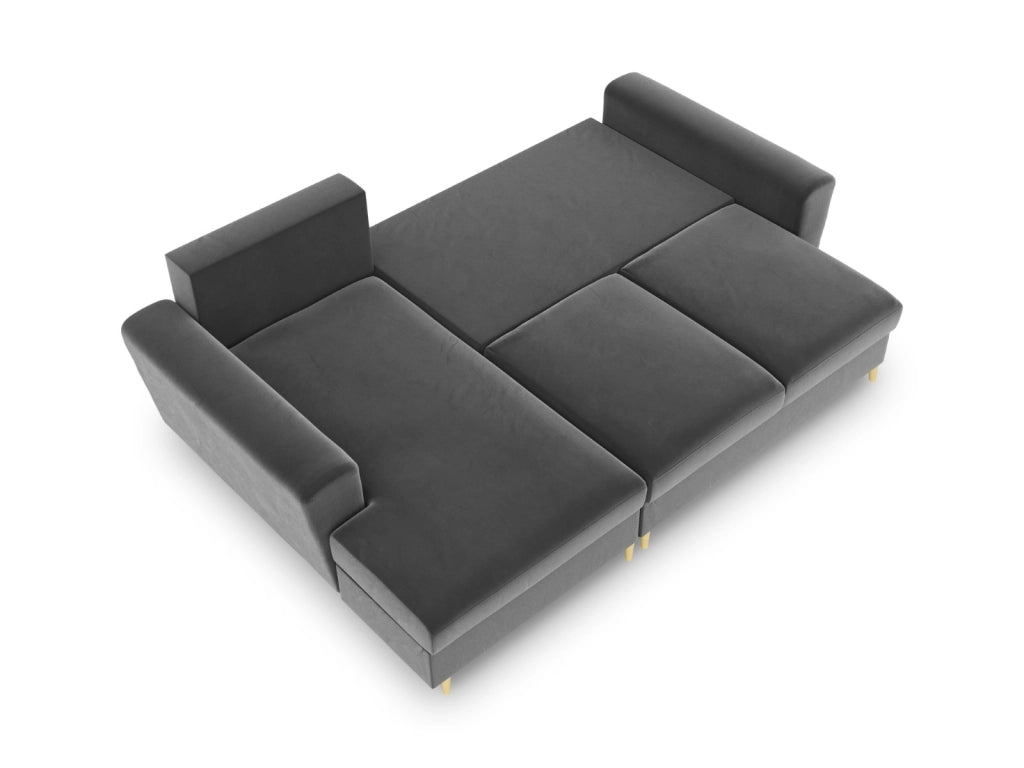 Cosmopolitan Design - Divano convertibile angolare sinistro con contenitore "Kyoto" 4 posti in velluto grigio chiaro 