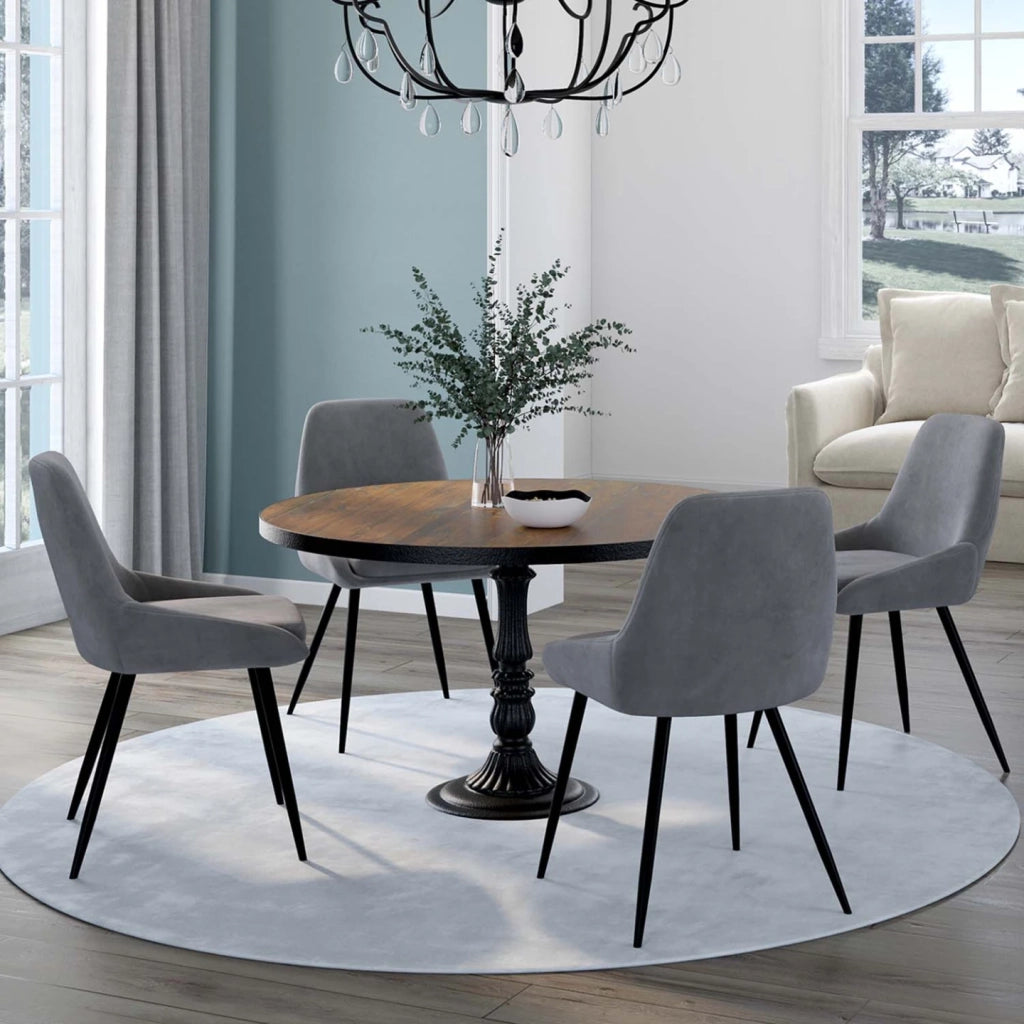 IDMarket - Set di 4 sedie THALYA in velluto grigio chiaro con braccioli