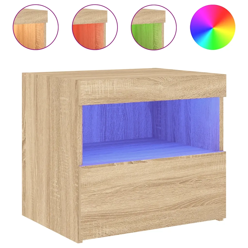 Comodino | Armadio da Notte | Mobiletto da notte con Luci LED Rovere Sonoma 50x40x45 cm