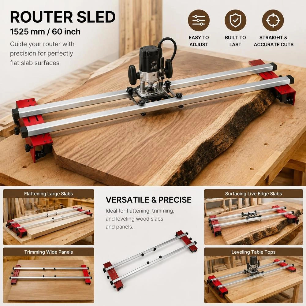 Woodworking Jointer, 60 Inch Aluminum Alloy Frame With Adjustable Surface, Large Board Planing Aid For Workbench, DIY Wood Processing Tool