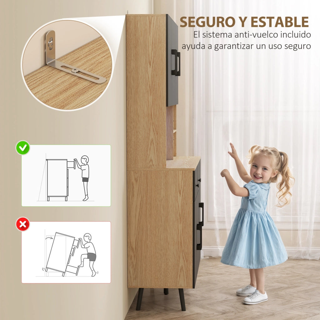 Armadio Cucina con 6 Ante 2 Cassetti e Luce LED ¨C Zephmum ¨C Nero Rovere 100x40x176 cm