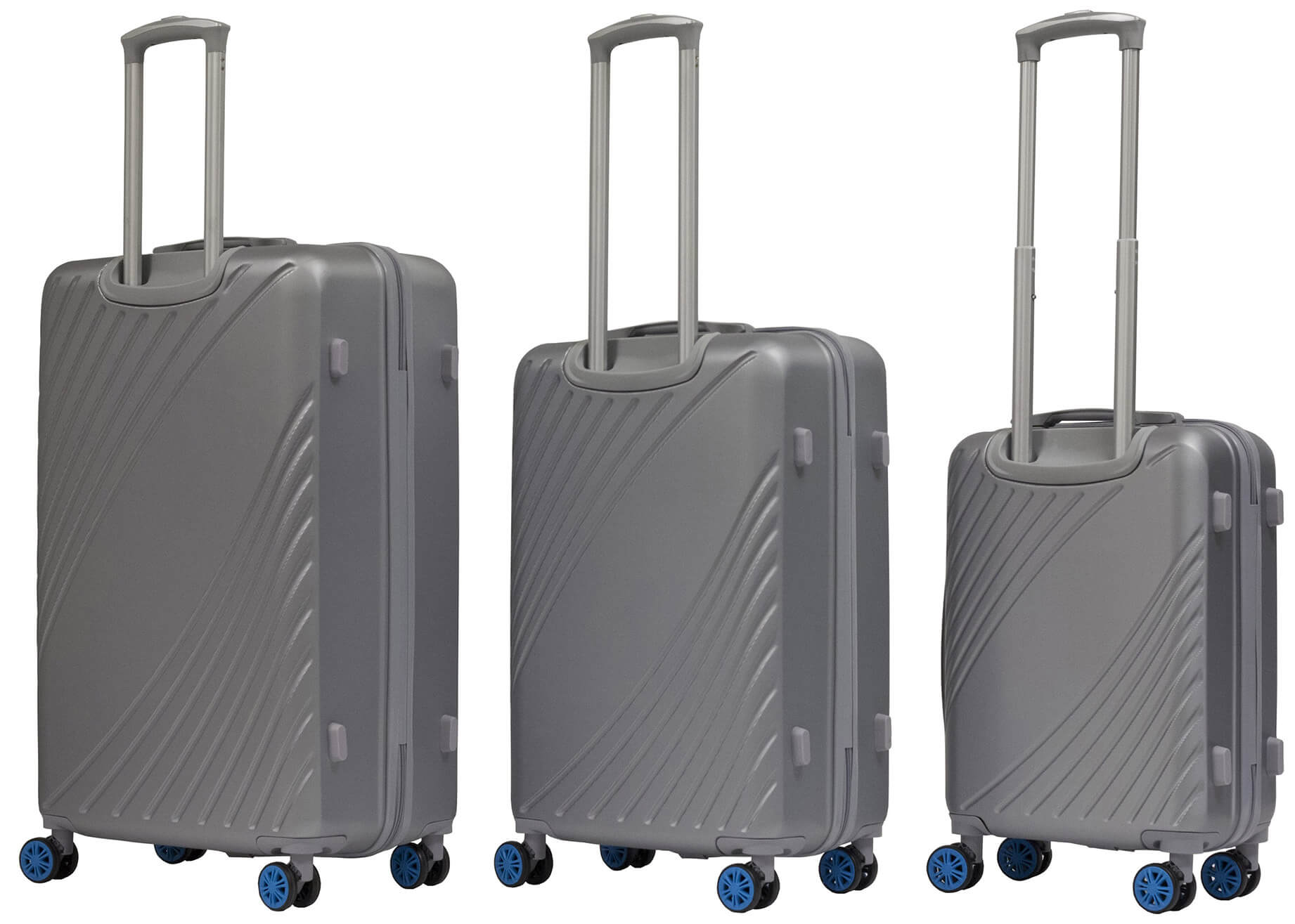 Set 3 Valigie Trolley Rigide in ABS 4 Ruote TSA Ravizzoni Fresh Silver e Blu