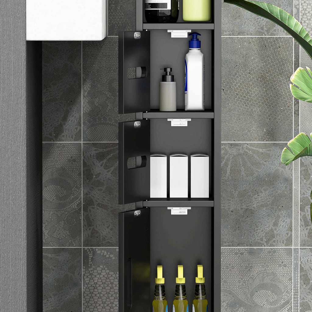 Colonna Bagno con Mensole e Armadietti ¨C Zephmum ¨C Legno 15x17x120cm Nero