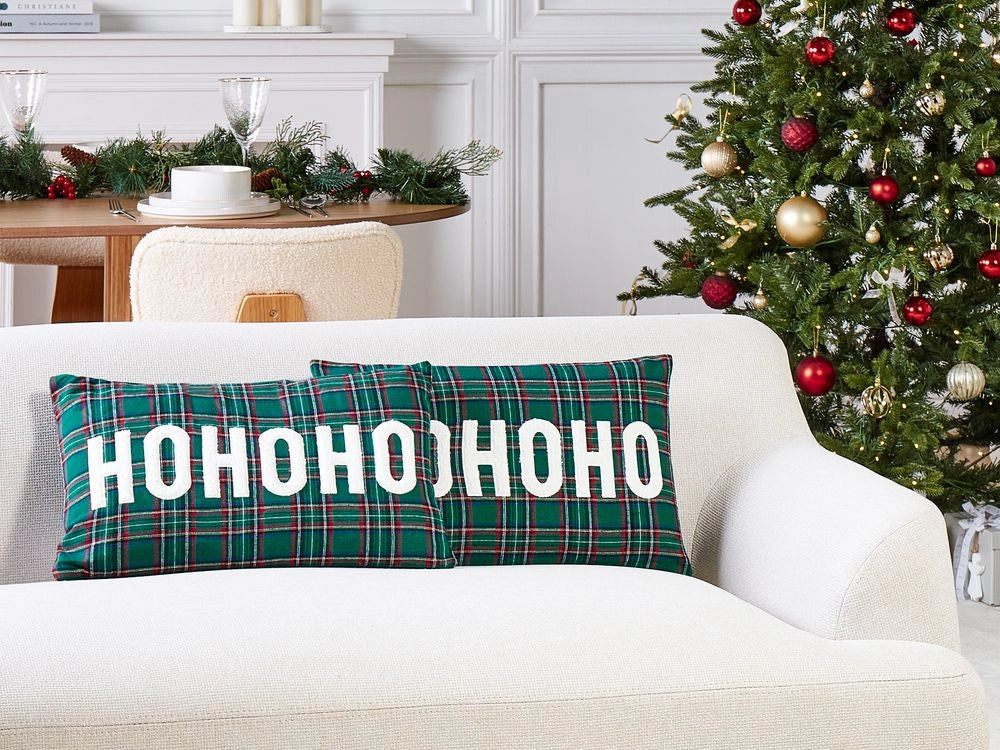 Set di 2 cuscini sparsi in tessuto poliestere verde con motivo natalizio Tartan 30 x 50 cm Accessorio per la decorazione