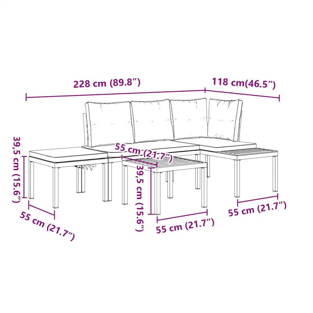 Set Panche Giardino Cuscini 4pz | Set Salotto da Giardino Nero Acciaio Verniciato Polvere