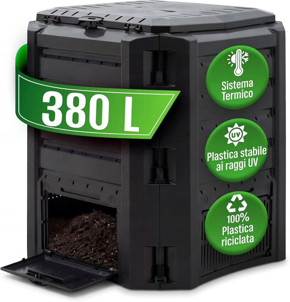 ® Compostiera 380L Compostaggio Veloce 72x72x83cm Composter Rapido Resistente alle Intemperie