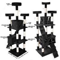 Albero tiragraffi nero 170 cm con piattaforme, cuccette e scale