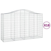 Cestini gabbioni recinzione a gabbia muro di contenimento ad arco 18 pezzi 200 x 50 x 120/140 cm ferro zincato argento 02_0040497