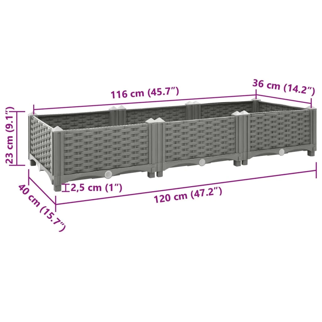 Fioriera rialzata per piante fiori terrazza giardino 120 x 40 x 23 cm polipropilene grigio 02_0039197