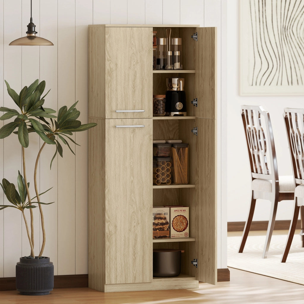 Mobile Contenitore Minimal 59x31x155 cm con 2 Armadietti e Mensole Regolabili in Legno Rovere