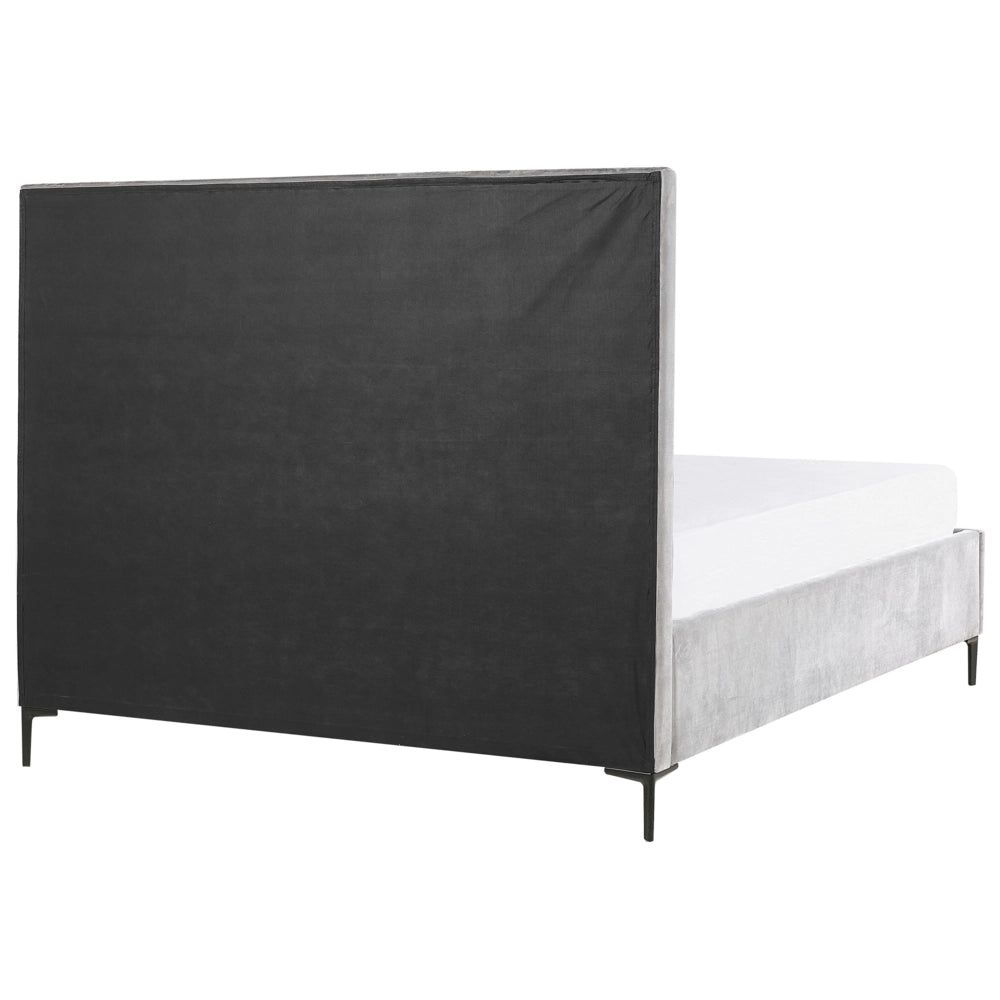 Letto in velluto grigio chiaro 180 x 200 cm con testata imbottita contenitore ottomana Gambe in metallo Nero