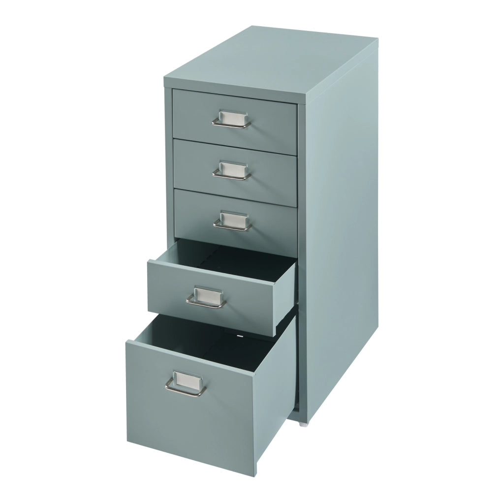 Cassettiera Kökar in Acciaio Mobile Archivio con 5 Cassetti e Rotelle - Menta Verde [en.casa]