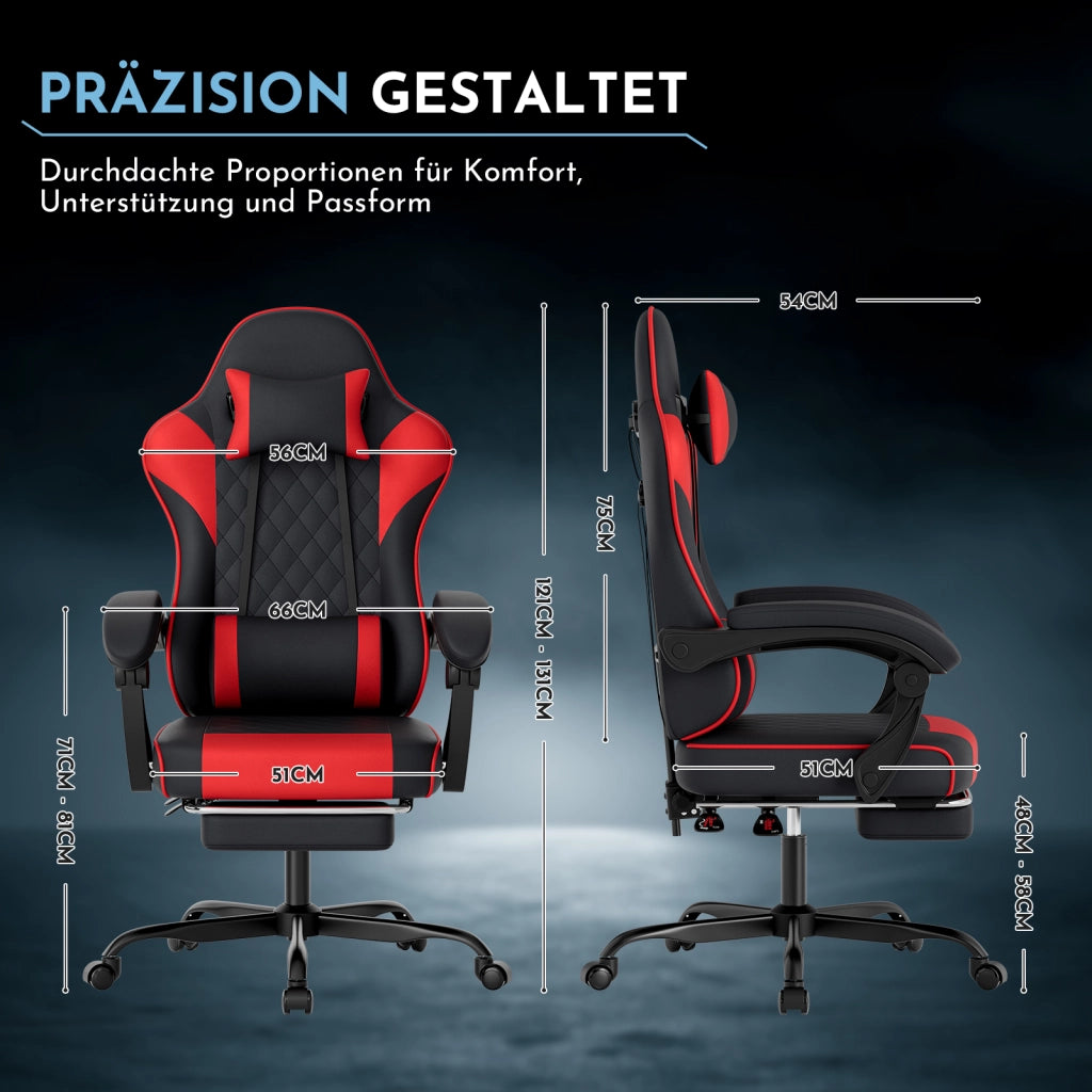 Sedia da gaming ergonomica nera e rossa in PVC