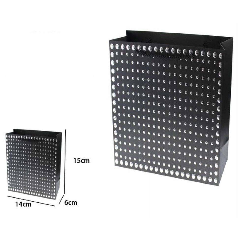 Trade Shop - Set 3 Pz Buste Regalo Shopper Nera Borchie Maniglie A Cordoncino 15x14x6cm 69949 -