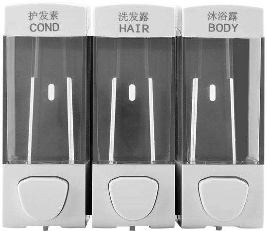 Dispensatore di sapone da parete 3-camere 1050ml - Dispensatore di sapone per doccia - Dispensatore di sapone per cucina - Lotion liquida - Accessori per la doccia - Facile da riempire - Dispensatore di lotion