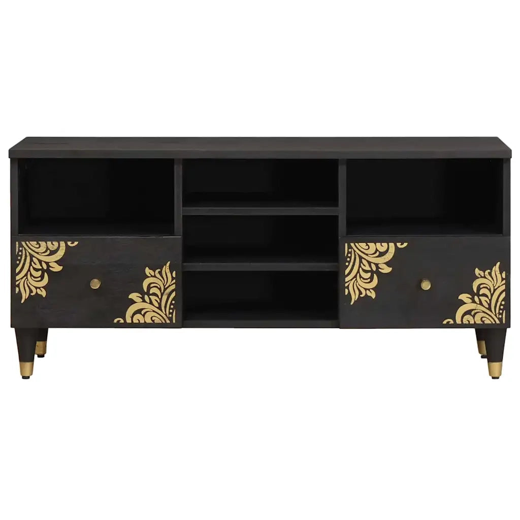 Mobile TV Nero 100 x 33 x 46 cm Legno di mango massello 4018826