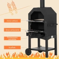 Forno per Pizza Barbecue a Carbonella, BBQ da Esterni/Giardino in Acciaio Inox con Termometro, 64x54x160cm