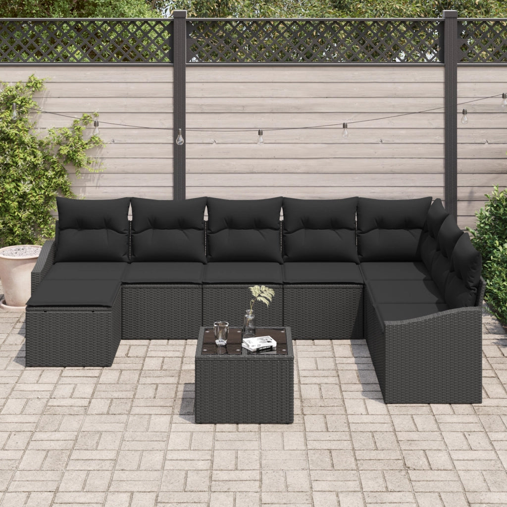 Set Divano da Giardino 9 Pezzi con Cuscini Beige Polyrattan