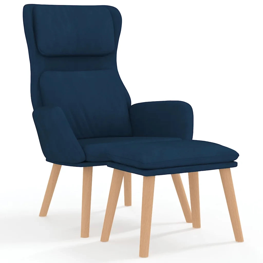 Divano Sedia-Poltrona Relax con Poggiapiedi Blu in Velluto 121652