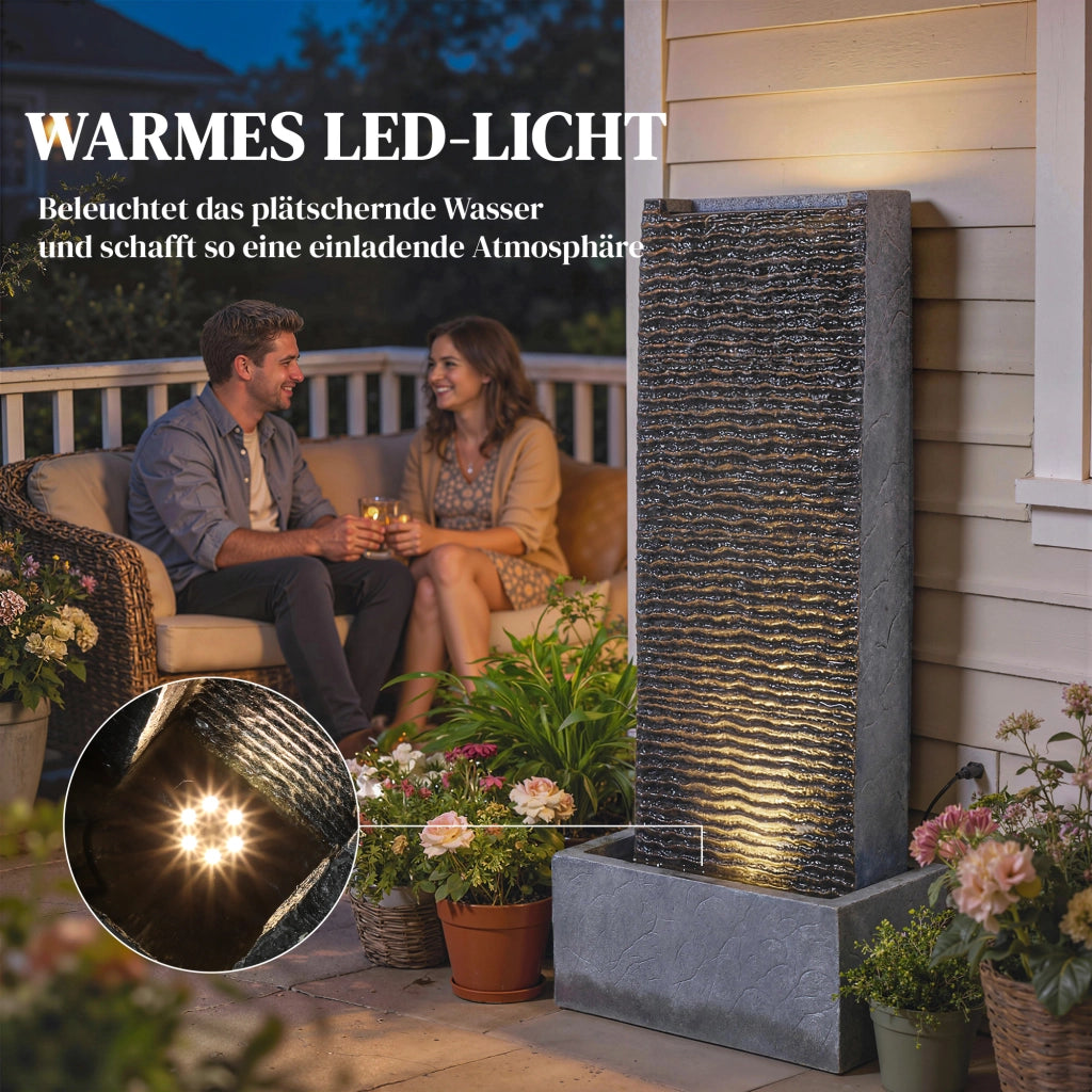 Fontana da giardino a 2 livelli con illuminazione LED pompa effetto granito ¨C zephmum ¨C 37.5x22x80 cm