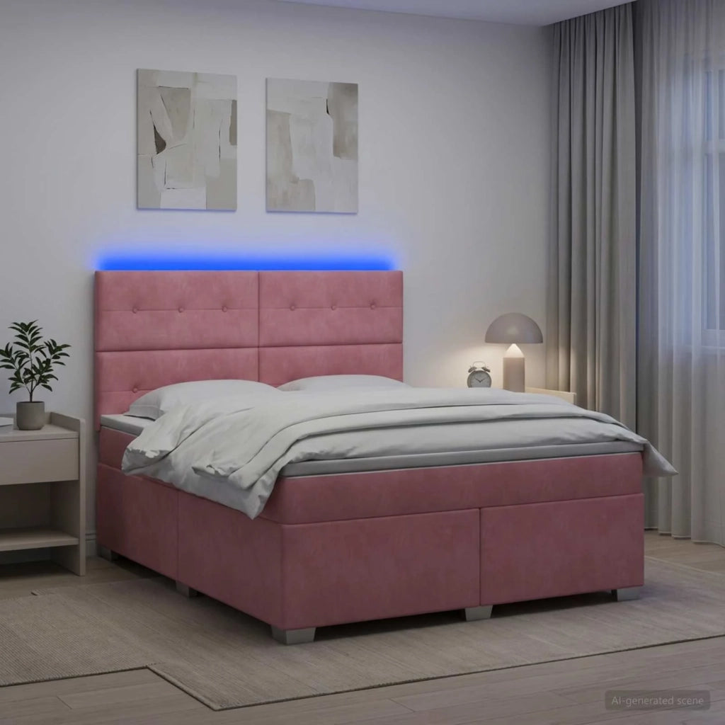 Letto box spring con materasso Rosa 140 x 200 cm Velluto 3455125