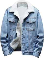 Jeans giacca uomo con pelliccia e velluto | Giacca da camionista con maniche lunghe