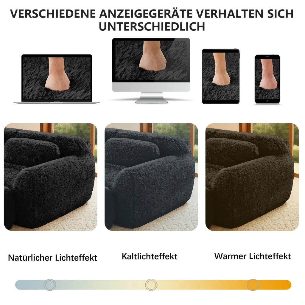 Divano modulare 3 posti 291x104x73 cm in tessuto peluche; nero; senza montaggio