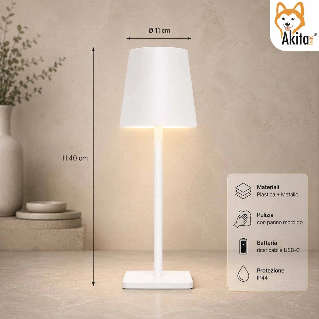 Akitaink Lampada da Tavolo LED Bianco Ricaricabile