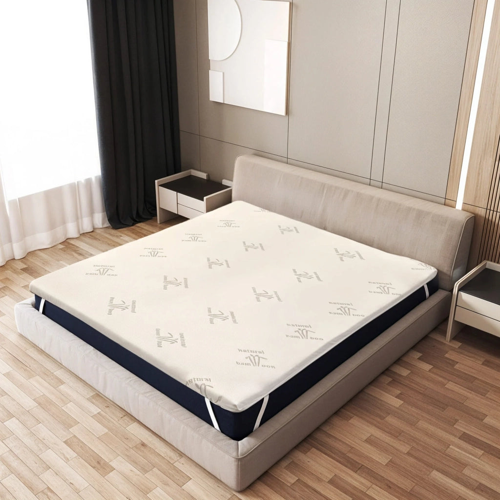 Topper Singolo 90x190 cm in Lattice Naturale, Sfoderabile 5 cm | Tessuto in Bamboo Traspirante e Anallergico | Elastici di fissaggio agli Angoli | Correttore per Materasso