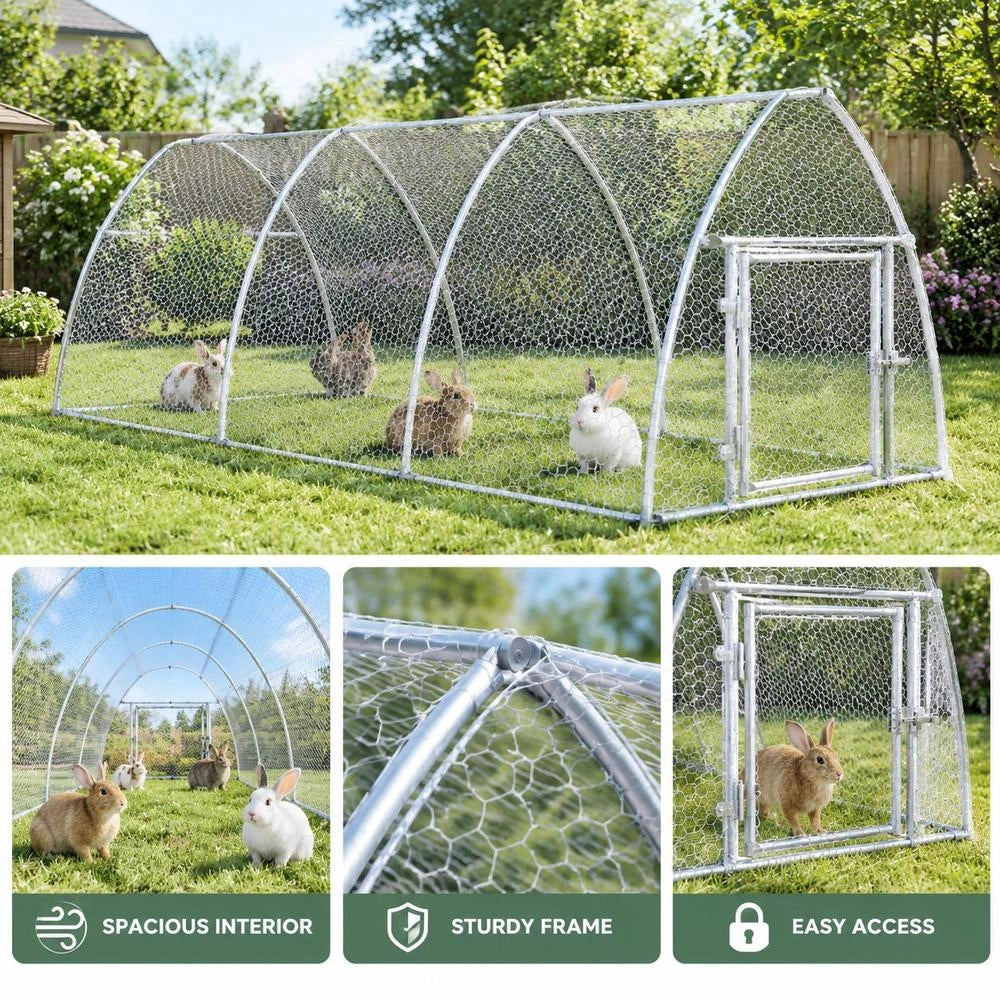 Rabbit Hutch, Silver, 300x105x120 Cm, Galvanized Steel