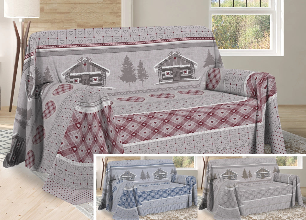 Telo Arredo Multiuso Linea Pensieri Delicati In Cotone Disegno Chalet - Singolo - Beige