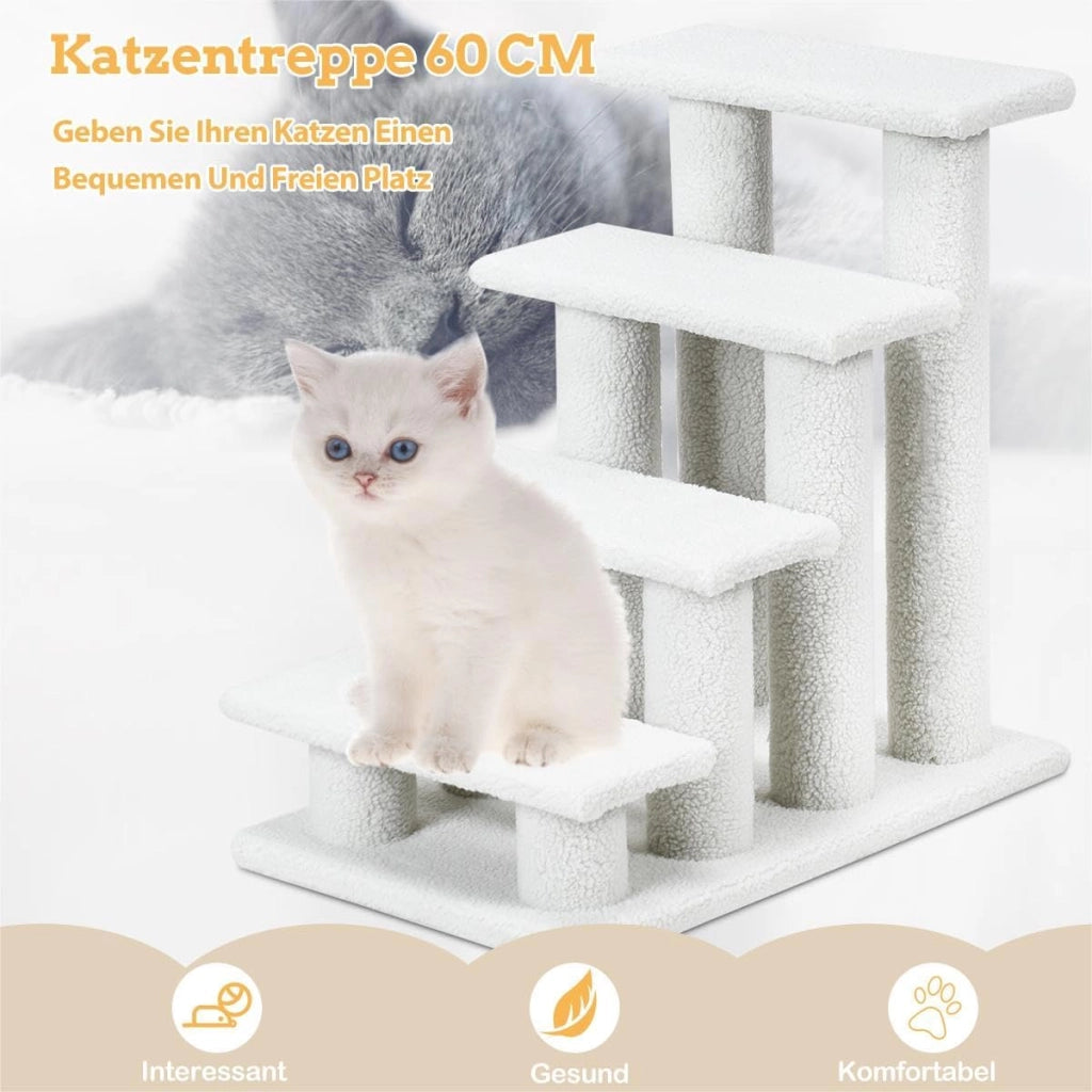 Scala per gatti a 4 livelli, scala per gatti fino a 25 kg, scala per cani, albero da arrampicata per gatti, 61 x 41 x 60 cm (bianco)