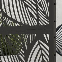 Paravento da Esterno Decorativo in Acciaio Traforato con Design a Foglie, 122x198cm, Nero