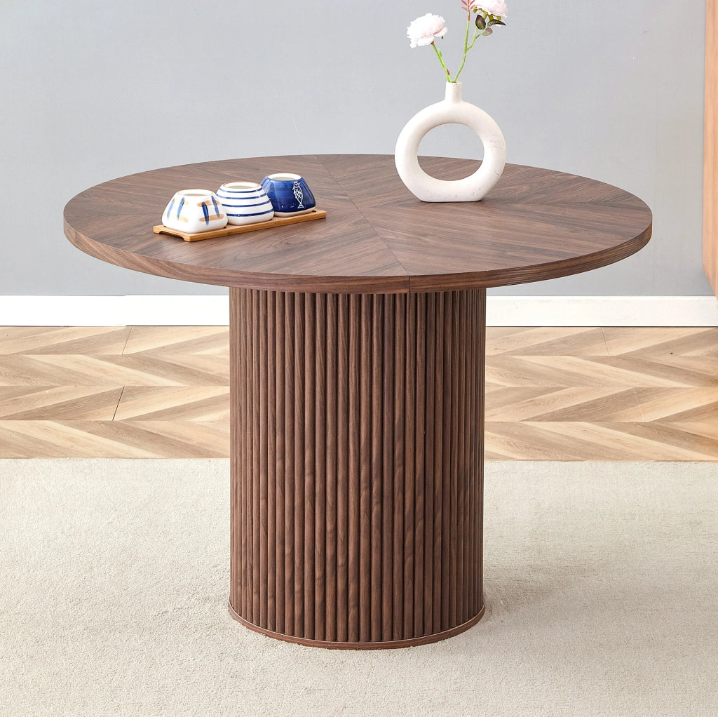 Tavolo da pranzo rotondo 100 cm in MDF effetto noce; altezza 76 cm