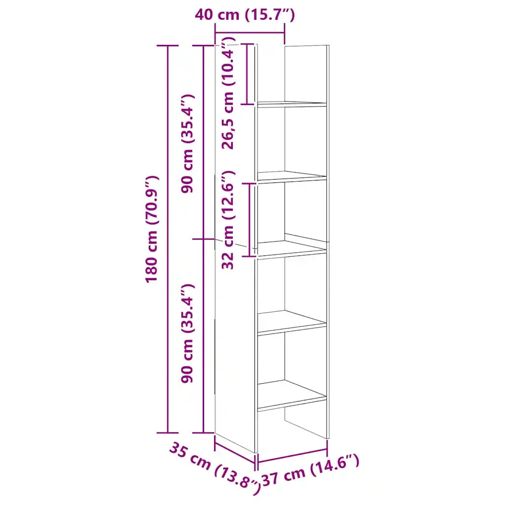Libreria-Scaffale per Libri-Mobile di Stoccaggio Grigio Cemento 40x35x180 cm in Legno Multistrato 341953