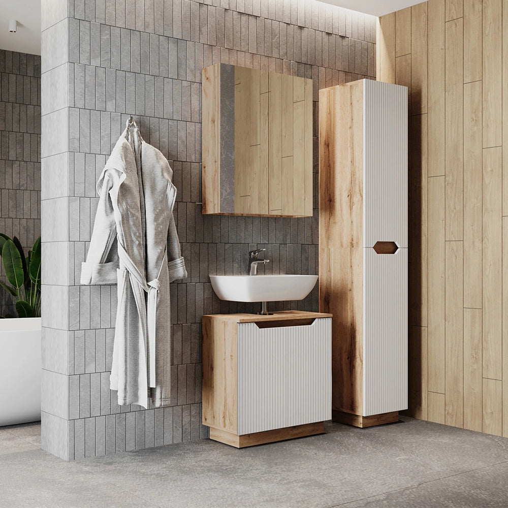 Vicco Set di mobili da bagno Rovere/bianco a strisce 3 parti