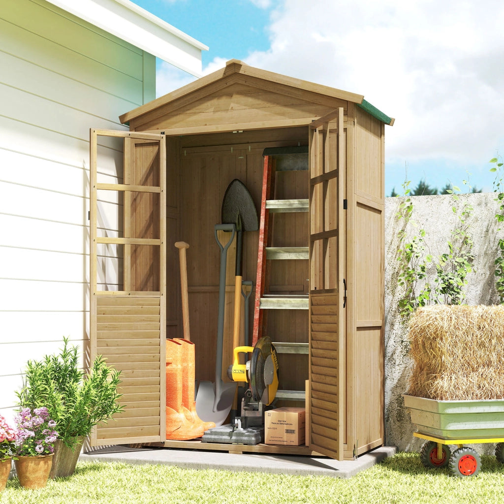 Armadio da Giardino Box Porta Attrezzi 128x57,5x197 cm con Finestre Trasparenti in Legno Marrone Chiaro