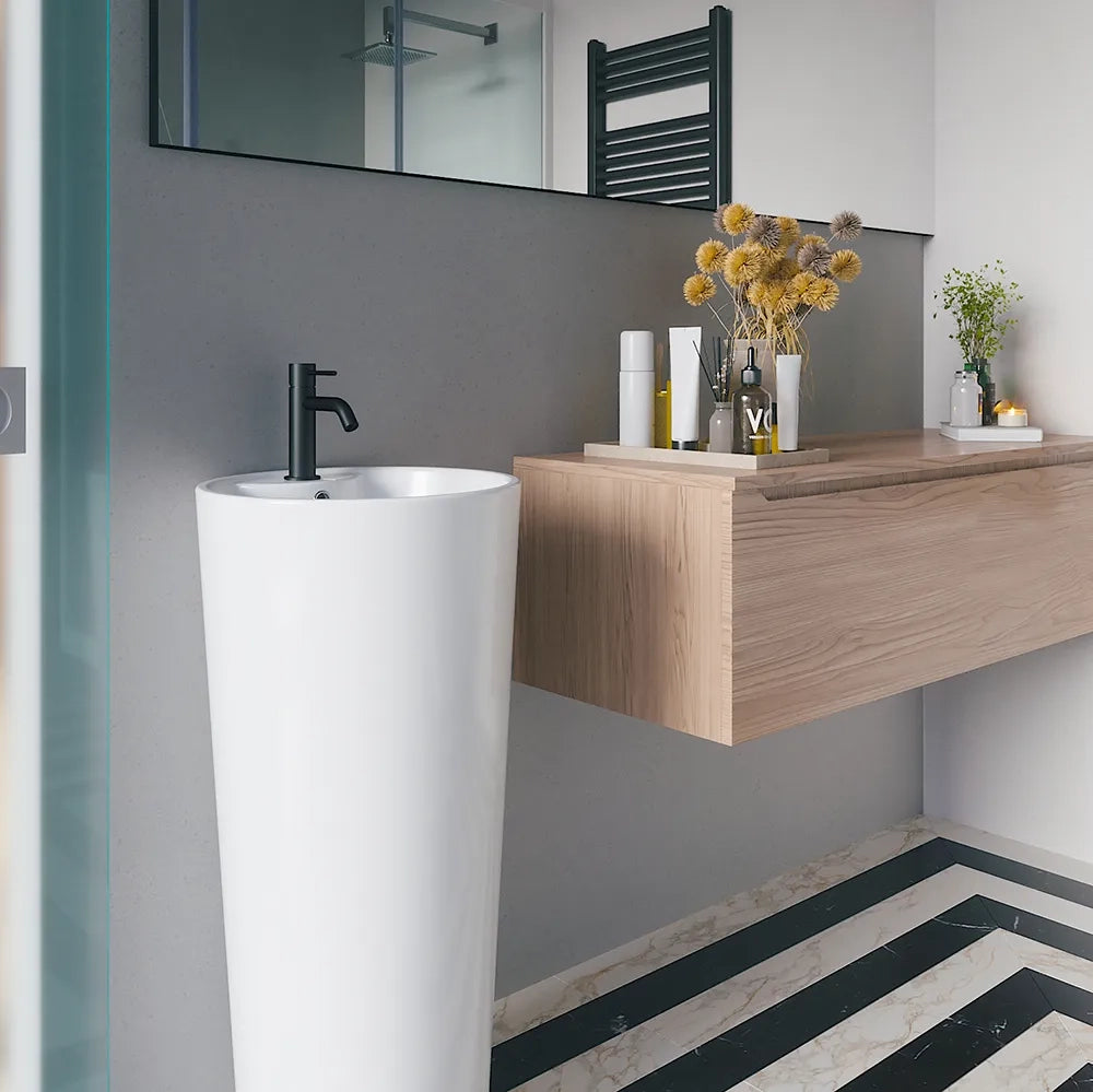 Lavabo freestanding diam. 40 cm in ceramica bianco lucido con troppopieno | Azov
