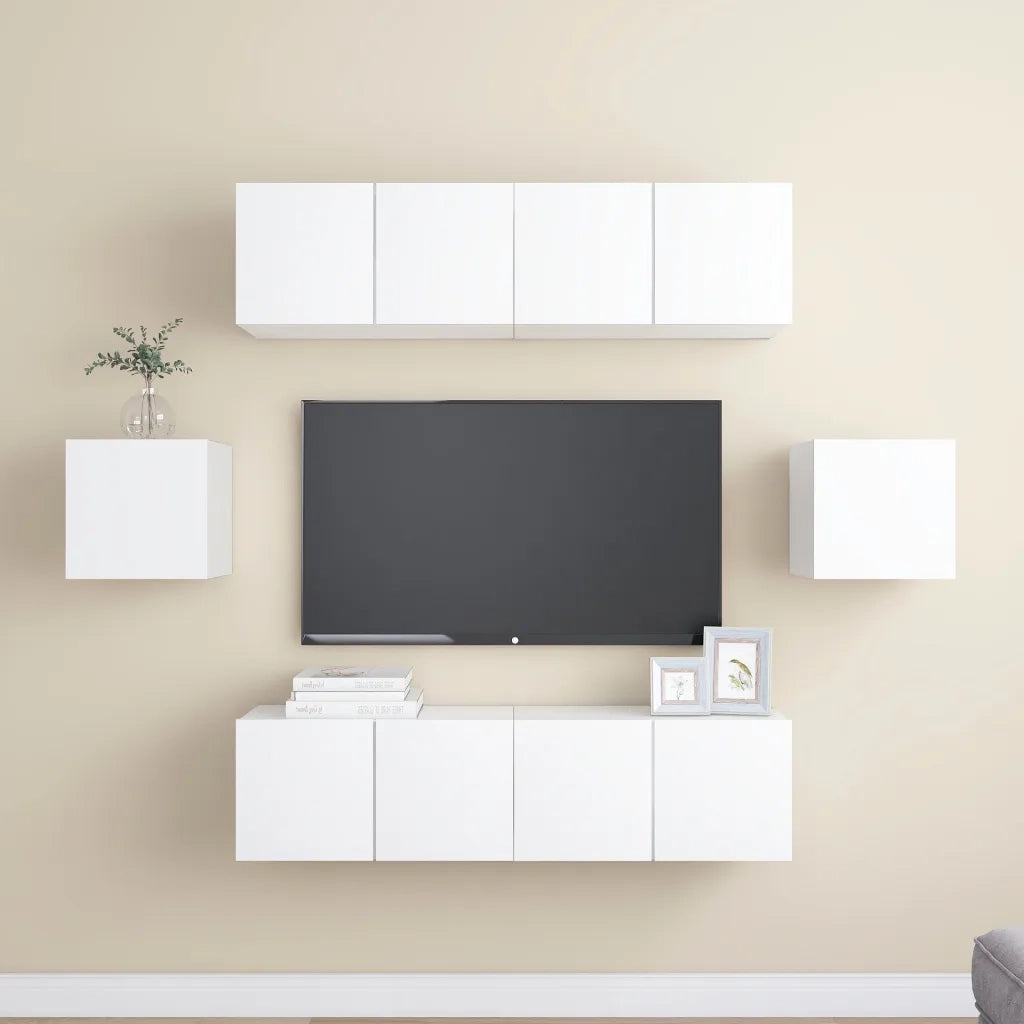 Set Mobili Porta TV 6 pz Bianco in Legno Multistrato 3078682