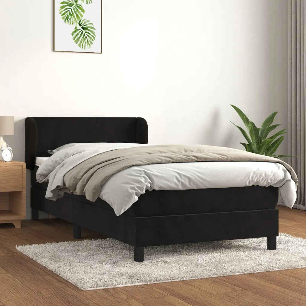 Letto singolo | Letto per adulti | Giroletto a Molle con Materasso Nero 80x200 cm in Velluto