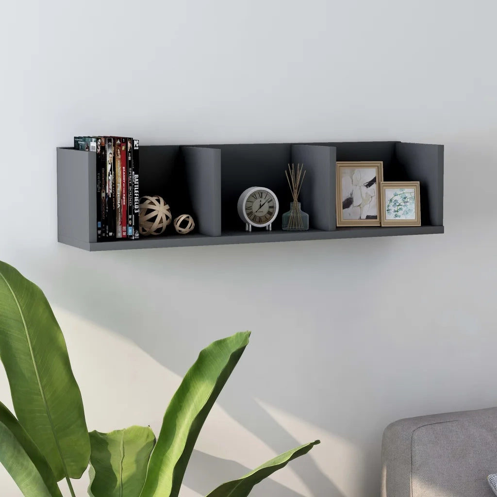 Scaffale Porta CD a Parete Grigio 75x18x18 cm Legno Multistrato 801312