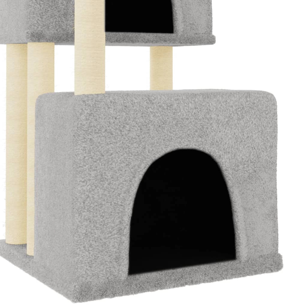 Tiragraffi per gatti torre per arrampicata giocattolo piattaforma per arrampicata con tiragraffi in sisal leggero 122 cm grigio 02_0022555